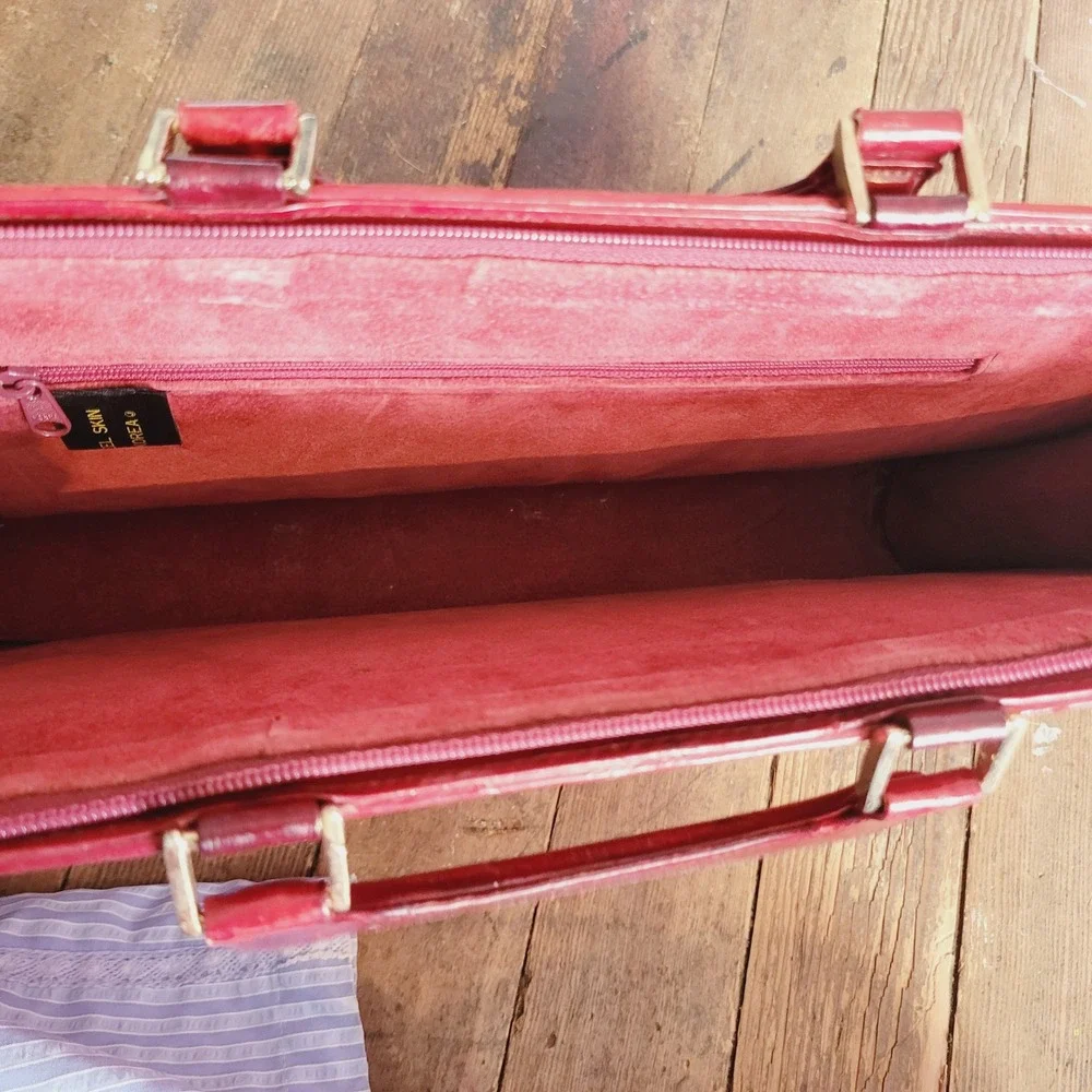 Vintage Red Eel‎ Skin Briefcase Laptop Bag Shoulder Career Business 1980s Retro